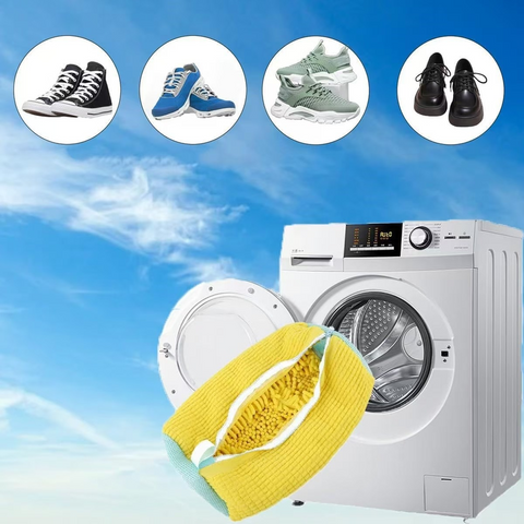 2-Pack Washing Machine Shoe Wash Bags, Thick Chenille Lining Anti-Deformation Laundry Bags with Durable Zippers for Sneakers and Canvas Shoes - White