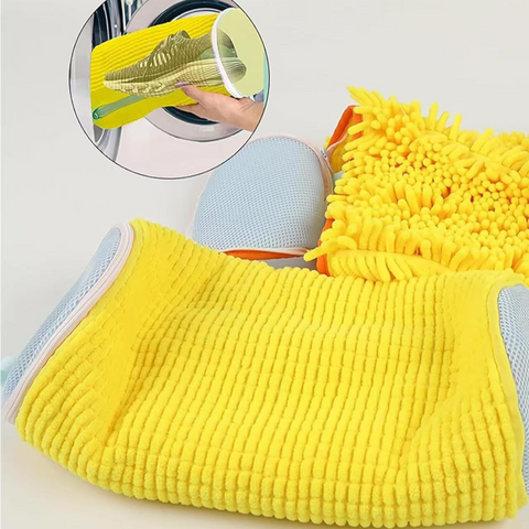 2-Pack Washing Machine Shoe Wash Bags, Thick Chenille Lining Anti-Deformation Laundry Bags with Durable Zippers for Sneakers and Canvas Shoes - Blue