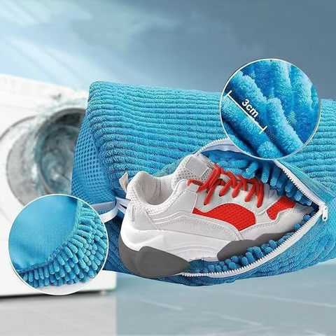 2-Pack Washing Machine Shoe Wash Bags, Thick Chenille Lining Anti-Deformation Laundry Bags with Durable Zippers for Sneakers and Canvas Shoes - Blue