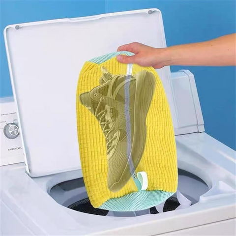 2-Pack Washing Machine Shoe Wash Bags, Thick Chenille Lining Anti-Deformation Laundry Bags with Durable Zippers for Sneakers and Canvas Shoes - Blue