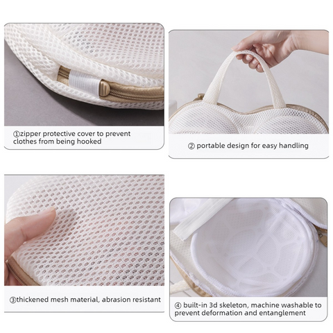 3D Support Bra Laundry Bag, Thick Mesh Bra Wash Bag with Zipper & Handle, Anti-Deformation Bra Protector for Washing Machine - Assorted Colors