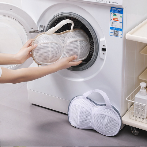 3D Support Bra Laundry Bag, Thick Mesh Bra Wash Bag with Zipper & Handle, Anti-Deformation Bra Protector for Washing Machine - Beige