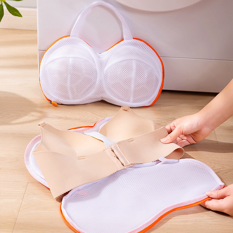 3D Support Bra Laundry Bag, Thick Mesh Bra Wash Bag with Zipper & Handle, Anti-Deformation Bra Protector for Washing Machine - Beige