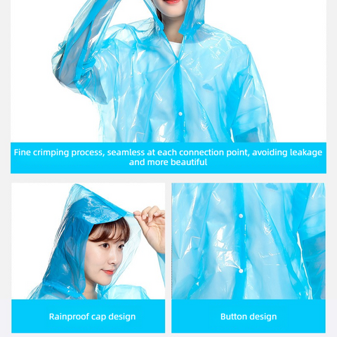 6-Pack - Disposable Thickened Open-Front Raincoat, Waterproof Poncho with Snap Buttons & Adjustable Hood, Portable for Hiking and Travel - Yellow