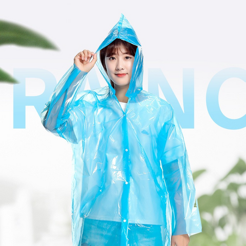 6-Pack - Disposable Thickened Open-Front Raincoat, Waterproof Poncho with Snap Buttons & Adjustable Hood, Portable for Hiking and Travel - Blue