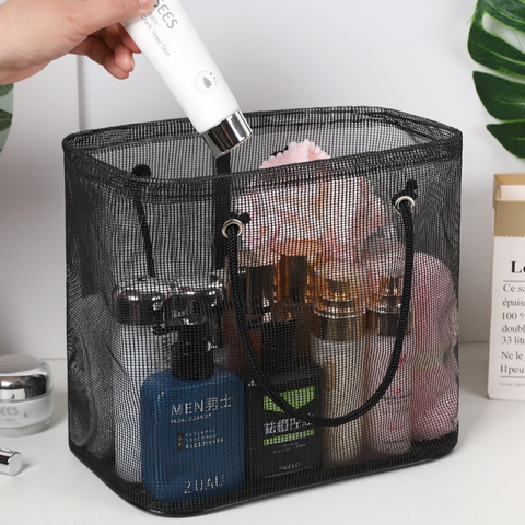 2-Pack Mesh Shower Caddy, Large Capacity Portable Travel Toiletry Bag with Quick-Drain Bottom - Gray