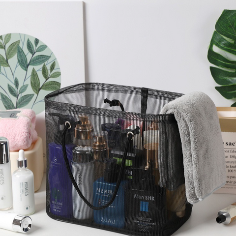 2-Pack Mesh Shower Caddy, Large Capacity Portable Travel Toiletry Bag with Quick-Drain Bottom - Gray
