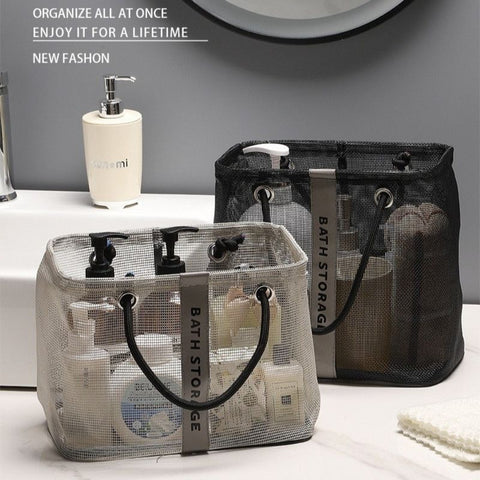 Mesh Shower Caddy, Portable Bath Tote Bag, Large Capacity Mesh Storage Basket for Bathroom Essentials - Black