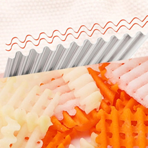 2 pieces - Stainless Steel Wavy Potato Cutter with Wooden Handle, Crinkle-Cut French Fry Slicer, Multi-Purpose Vegetable Chopper