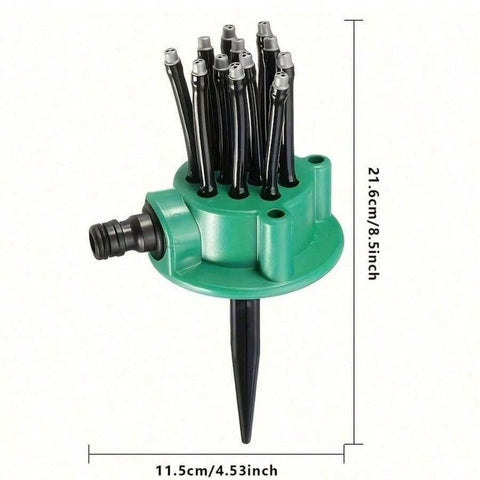 360 Degree Adjustable 12-Tube Ground Stake Sprinkler, Automatic Garden Lawn Irrigation Water Sprayer Head
