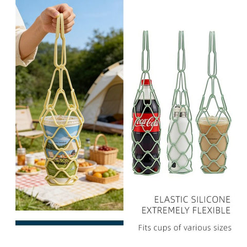 2-in-1 Transformable Silicone Coaster Carrier, Foldable Reusable Wine, Milk Tea, and Beverage Carry Bag & Heat Mat Gift - Pink