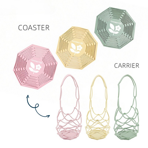 2-in-1 Transformable Silicone Coaster Carrier, Foldable Reusable Wine, Milk Tea, and Beverage Carry Bag & Heat Mat Gift - Yellow