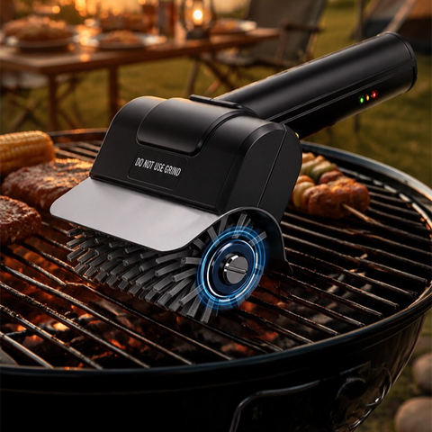 Rechargeable Electric Grill Brush, Stainless Steel Wire Roller BBQ Cleaner Tool Kit ,Dual Brush : (Wire Brush + Scouring Pad Brush )