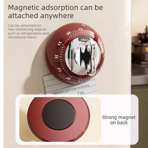 Vintage Magnetic Mechanical Kitchen Timer, 60-Minute Countdown Timer for the Fridge, Battery-Free Cooking Alarm—White