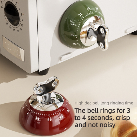 Vintage Magnetic Mechanical Kitchen Timer, 60-Minute Countdown Timer for the Fridge, Battery-Free Cooking Alarm—White