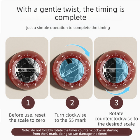 Vintage Magnetic Mechanical Kitchen Timer, 60-Minute Countdown Timer for the Fridge, Battery-Free Cooking Alarm—Red