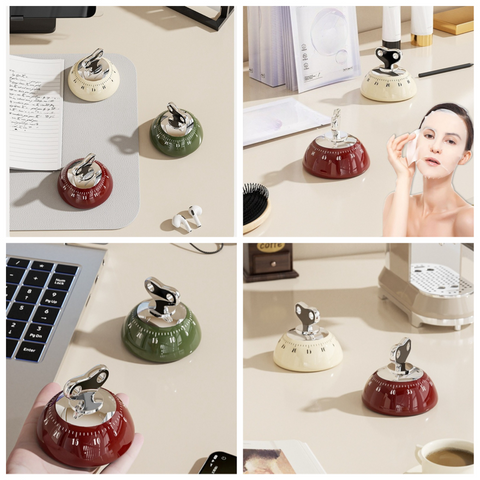 Vintage Magnetic Mechanical Kitchen Timer, 60-Minute Countdown Timer for the Fridge, Battery-Free Cooking Alarm—Red