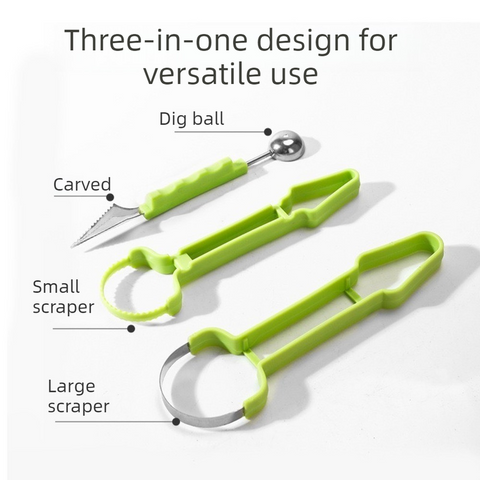 3-in-1 Stainless Steel Fruit Carving Scoop, Multi-Function Melon Seed Remover Kitchen Tool