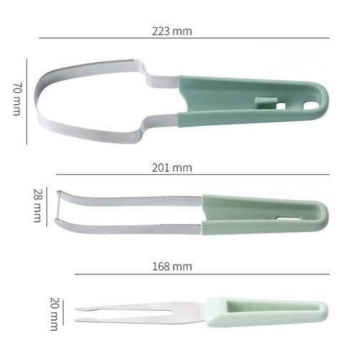 3-in-1 Stainless Steel Watermelon Cutter Set, Multi-Function Melon Slicer, Scoop, and Fork Kitchen Tool—Blue