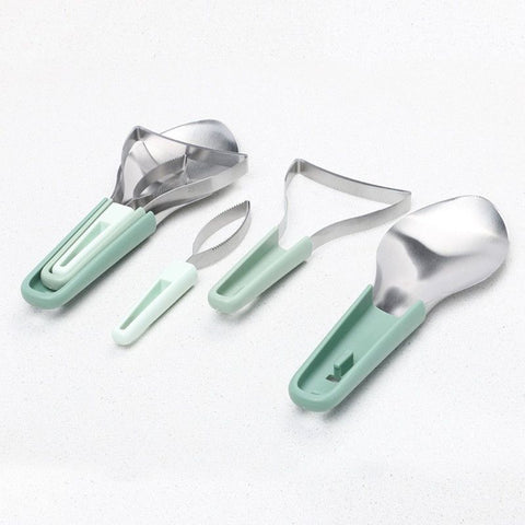 Stainless Steel Mango Cutter 3-Piece Set, Multi-Function Mango Core Remover & Dicer Kitchen Tool—Green