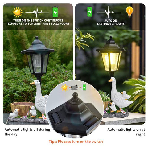 Creative Cute Duck Resin Flower Pot Solar Outdoor Light, Courtyard and Garden Decorative Ornament—Retro Lawn Ambiance Night Light, Multifunctional Flower Pot Ornament, Balcony Plant Decorative Floor Lamp