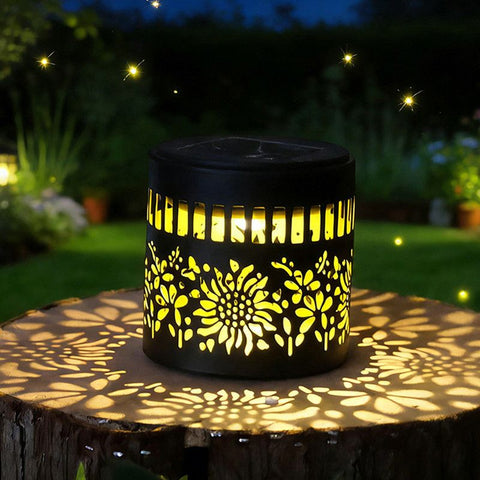 Solar-Powered Wrought Iron Sunflower-Patterned Openwork Projection Light, Courtyard and Garden Mood Light, Outdoor Waterproof Wrought Iron Garden Light, Lawn Night Light - 2-Pack