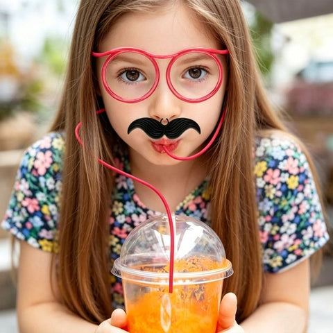 5-Pack Silly Straws Glasses, Reusable Crazy Straws for Kids, Flexible Twisty Straws Fun Eyeglass Frame Drinking Straws, Novelty Party Favors Supplies for Birthday, Game, Christmas, Holiday Decorations