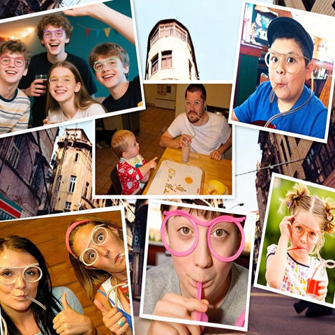 5-Pack Round Glasses-Shaped Straw, PETG, Food-Grade, Odorless, Reusable, Cute & Funny Novelty Straw