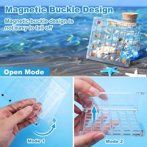 Acrylic Magnetic Seashell Display Box,Clear Sea Shell Display Box,Beach Magnet Storage Organizer Case for Seashell Diamond Beads,36 Grids,Transparent,1 Pack