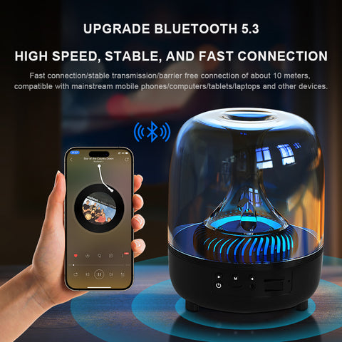 Portable Wireless Speaker with 12D Surround Bass, RGB Water Ripple Ambient Light, wireless 5.3, Hands-Free Calling, Wireless Speaker for Home, Outdoor, Party, Compatible with iPhone, Android, Laptop，Grey