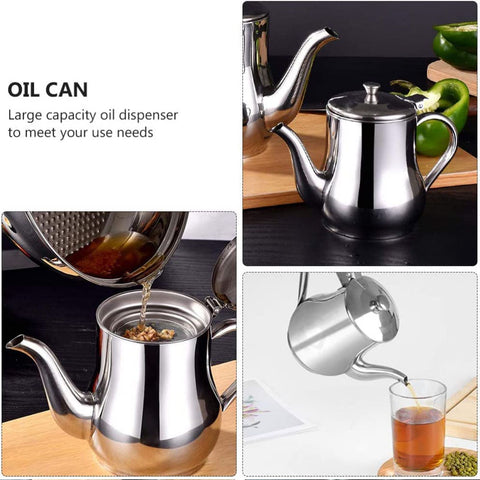 Stainless Steel Lubricator with Filter Screen Oil Strainer Pot Olive Oil Dispenser With Dust Proof Lid