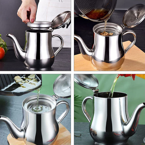 Stainless Steel Lubricator with Filter Screen Oil Strainer Pot Olive Oil Dispenser With Dust Proof Lid