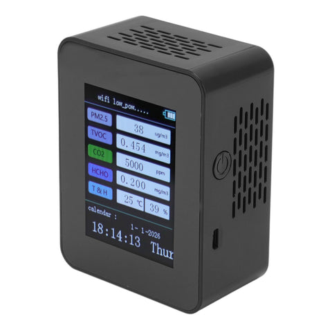 Indoor Air Quality Monitor for TUYA WiFi Smart PM2.5 Formaldehyde Testing 7 in 1 Calendar Time Function Air Quality Detector Black WIFI Version VOC