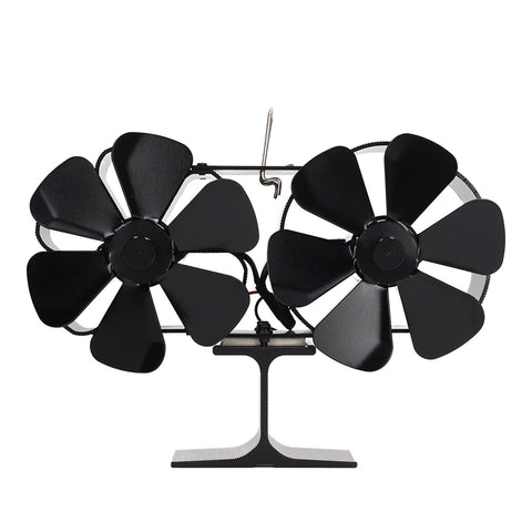 6 Blades Heat Powered Stove Fan Dual Head Fireplace Fan Home Non Electric Fan Black