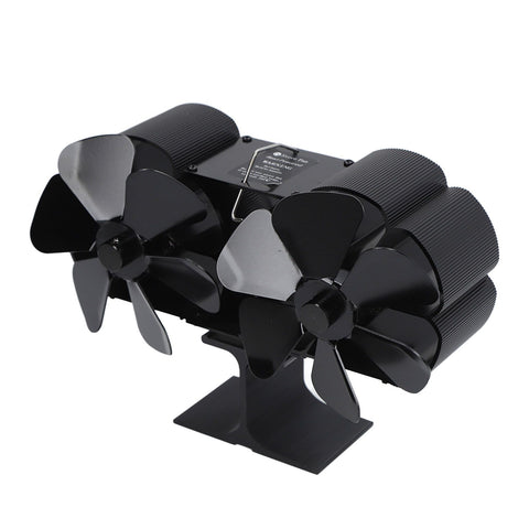 6 Blades Heat Powered Stove Fan Dual Head Fireplace Fan Home Non Electric Fan Black