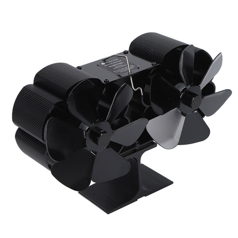 6 Blades Heat Powered Stove Fan Dual Head Fireplace Fan Home Non Electric Fan Black