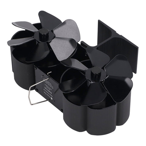 6 Blades Heat Powered Stove Fan Dual Head Fireplace Fan Home Non Electric Fan Black