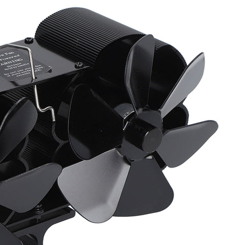 6 Blades Heat Powered Stove Fan Dual Head Fireplace Fan Home Non Electric Fan Black