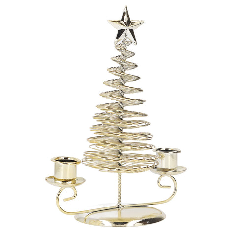 Candlestick Ornaments European Metal Christmas Tree Shape Wax Candle Holder Home Decoration Double Holder Gold