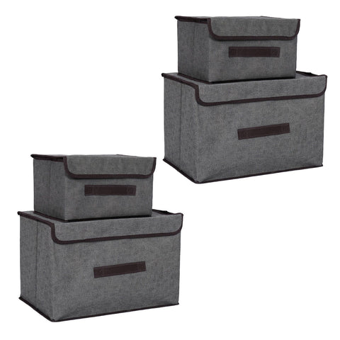 4 Pcs Non Woven Storage Box Case Dustproof Collapsible Two Large and Two Small for Household Home Grey