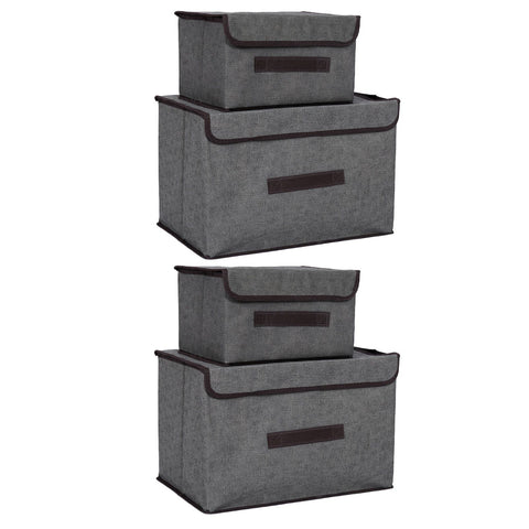 4 Pcs Non Woven Storage Box Case Dustproof Collapsible Two Large and Two Small for Household Home Grey