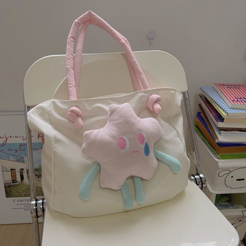 Tote Bag Nylon Large Capacity Removable Cute Star Doll Messenger Bag for PC Book Lipstick