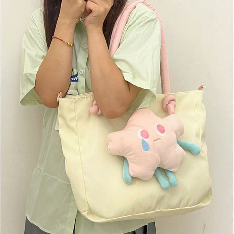 Tote Bag Nylon Large Capacity Removable Cute Star Doll Messenger Bag for PC Book Lipstick