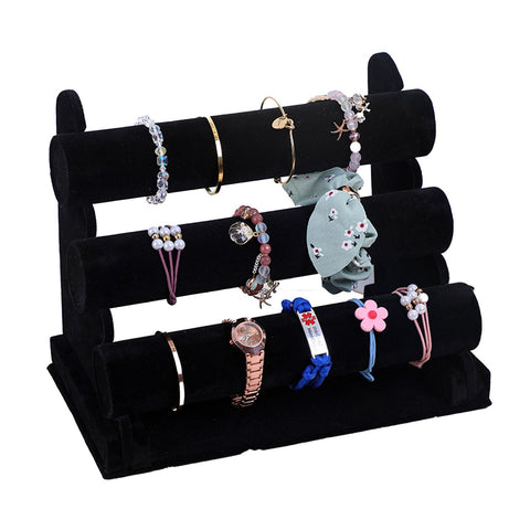 Velvet Jewelry Tower 3 Layers Watch Bracelet Holder Necklace Jewelry Display Stand Black Jewelry Stand