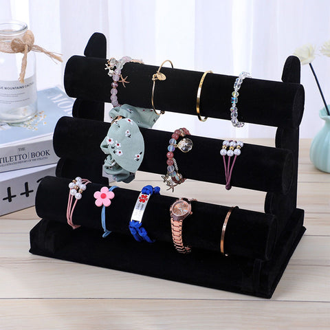 Velvet Jewelry Tower 3 Layers Watch Bracelet Holder Necklace Jewelry Display Stand Black Jewelry Stand