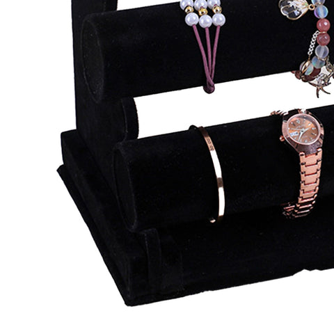 Velvet Jewelry Tower 3 Layers Watch Bracelet Holder Necklace Jewelry Display Stand Black Jewelry Stand