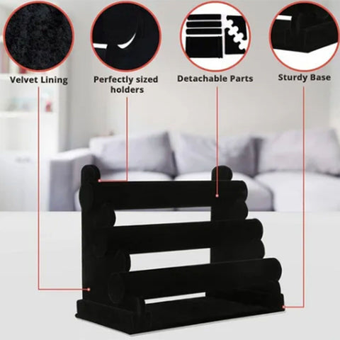 Velvet Jewelry Tower 3 Layers Watch Bracelet Holder Necklace Jewelry Display Stand Black Jewelry Stand