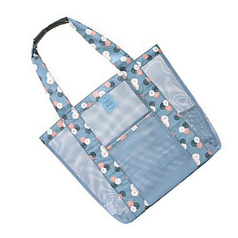 Beach Tote Waterproof Large Capacity Casual Oxford Cloth Women Mesh Handbag for Shopping Swimming Blue Flower