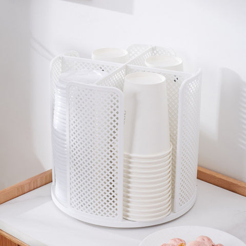 Disposable Cup Storage Organizer 4 Compartment 360 Degree Rotating Coffee Cup Dispenser for Coffee Shops Dessert Stores