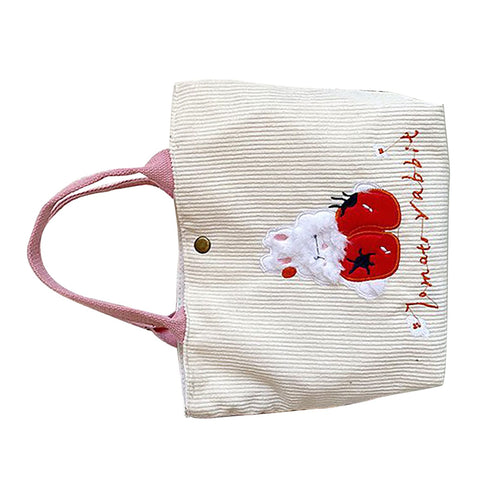 Cute Handbag Snap Button Closure Thickened Cute Pattern Fashionable Small Tote Bag for Shopping Commuting Strawberry